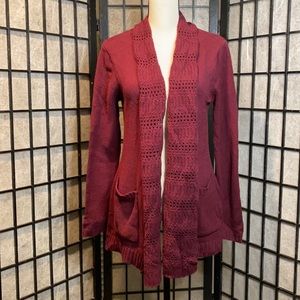 - Skies Are Blue Burgundy Open Knit Cardigan
